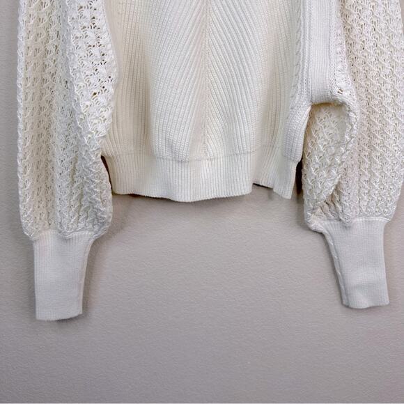 7 For All Mankind Sz M Knit Blouson Sleeve Sweater Cream Boho  Cotton Blend Soft - Picture 12 of 16